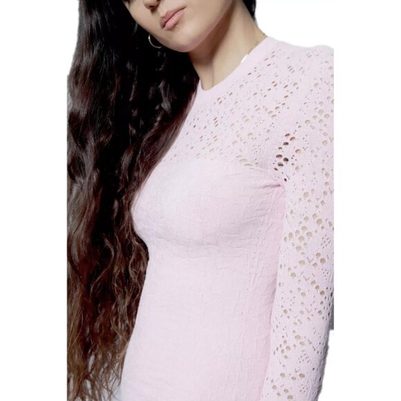 Versace Knit Lace Distressed Bodycon Dress Long Sleeve Full Length Pink 38 - Picture 9 of 13